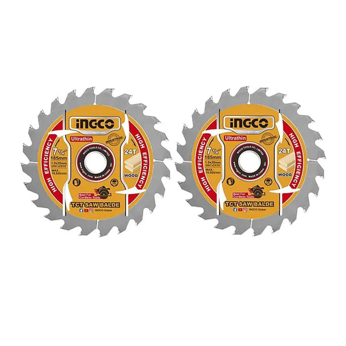 INGCO Ultra-thin TCT Saw Blade Set, 2 PCS, 185 mm